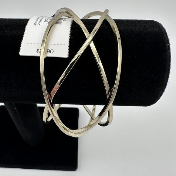 Express Gold Tone Fixed Entangled Geometric Sculptural Bangle Cuff Bracelet - Picture 8 of 11